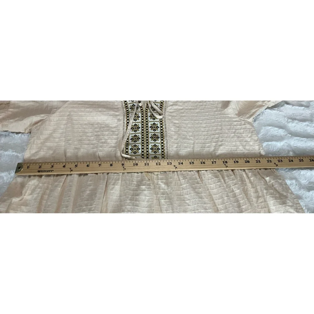 Grigio USA Women's Large Embroidered Creamy Oatmeal Boho Peasant Tunic Tassel